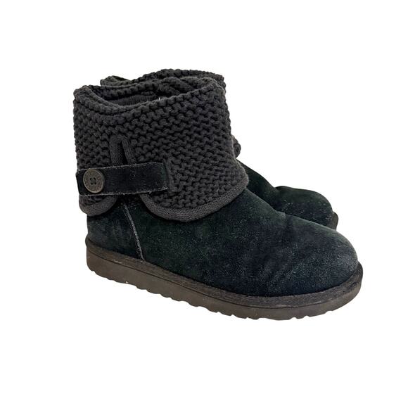 UGG Shaina Knit Fold Over Boots Black Suede Girls Size 4 - Picture 1 of 4